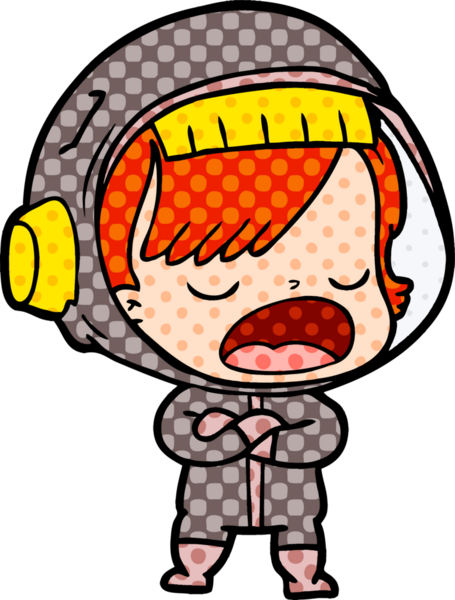 Bir insan tarafından çizilmiş konuşan astronot çizgi filmi.