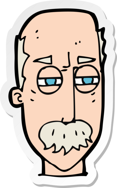 Çizgi film çıkartması. Bir insan tarafından çizilmiş yaşlı bir adam.