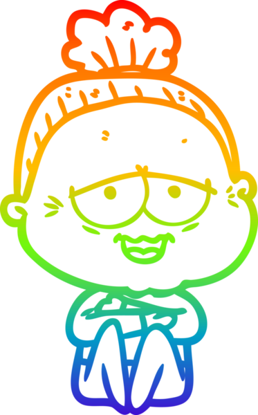 Gökkuşağı gradyan çizgi çizimi Bir insan tarafından çizilmiş mutlu yaşlı kadın