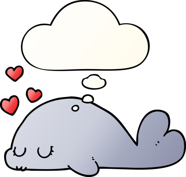 Bir insan tarafından çizilmiş, düşünce baloncuklu, tatlı çizgi film yunusu.