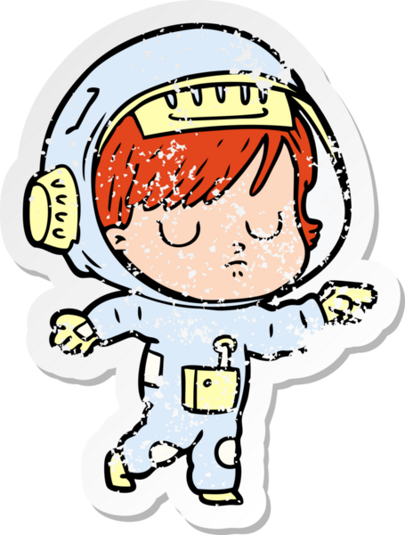 Bir insan tarafından çizilmiş karikatür astronot kadının sıkıntılı çıkartması.