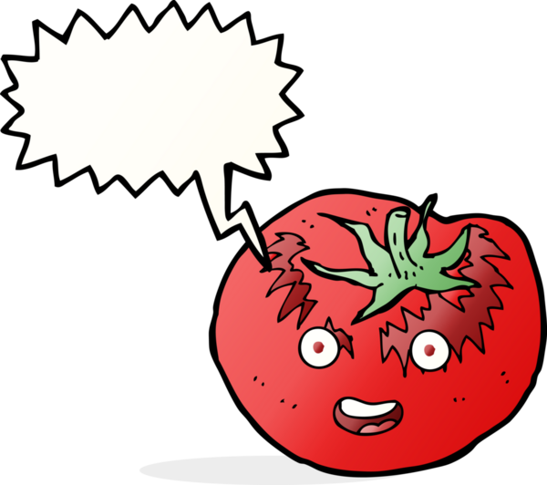 Bir insan tarafından çizilmiş konuşma baloncuklu domates.