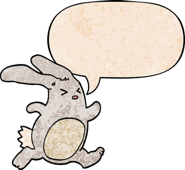 Konuşma baloncuklu çizgi film tavşanı insan tarafından çizilmiş.