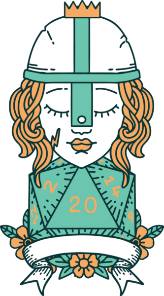 Retro Dövme Tarzı İnsan Savaşçısı Doğal 20 rulo ile Bir insan tarafından çizilmiş