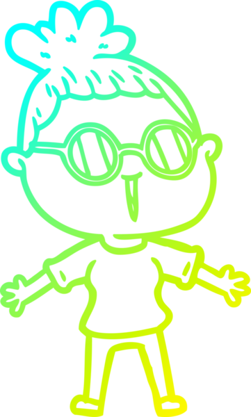 Bir insan tarafından çizilmiş gözlüklü bir karikatür kadın çizimi.