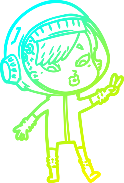 Bir insan tarafından çizilmiş soğuk gradyan çizgili astronot kadın çizimi.