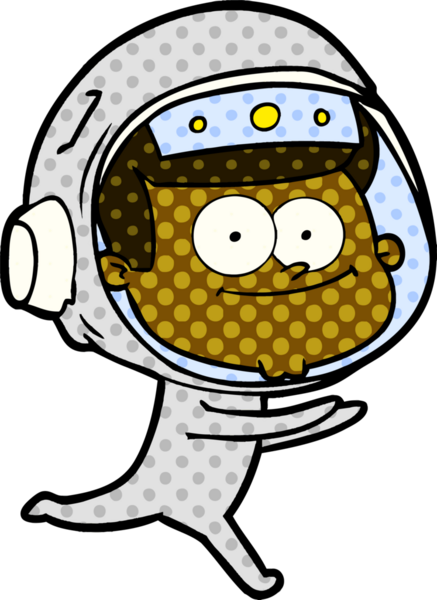 Bir insan tarafından çizilmiş mutlu astronot çizgi filmi.