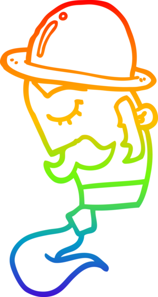 Gökkuşağı gradyan çizgisi insan şapkası takan bir adamın çizimi.