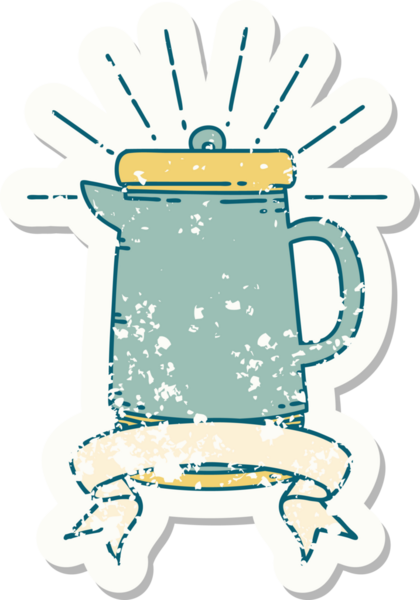 Bir insan tarafından çizilmiş dövme stili eski bir kahve fincanı.