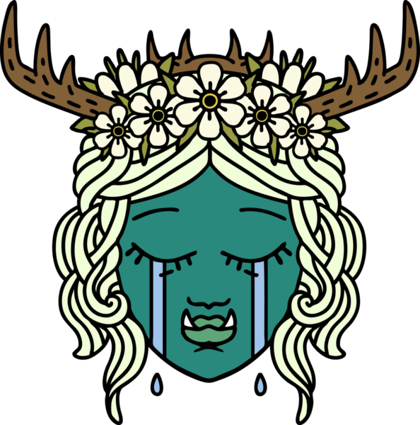 Retro Dövme Tarzı Hüzünlü Yarı Ork karakter yüzü Bir insan tarafından çizilmiş