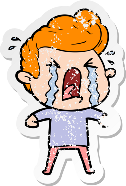 Bir insan tarafından çizilmiş ağlayan bir karikatür çıkartması.