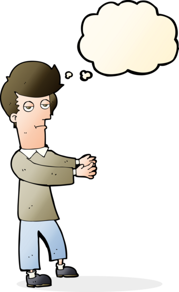 Bir insan tarafından çizilmiş düşünce baloncuğuyla yol gösteren sıkıcı bir çizgi film.