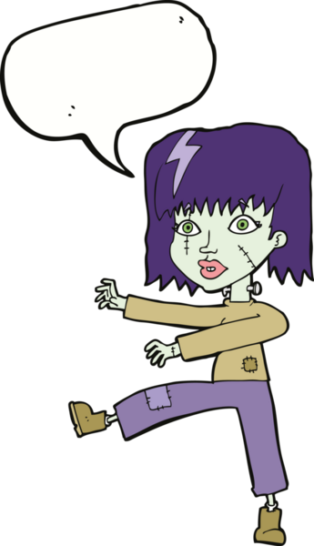 Bir insan tarafından çizilmiş konuşma balonlu zombi kız.