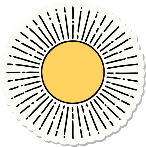 Bir insan tarafından çizilmiş geleneksel güneş şeklinde dövme çıkartması.