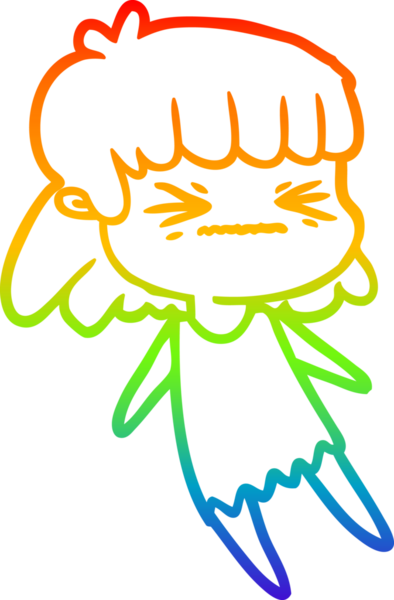 Gökkuşağı gradyan çizimi bir insan tarafından çizilmiş kızgın bir kız çizgi filmi