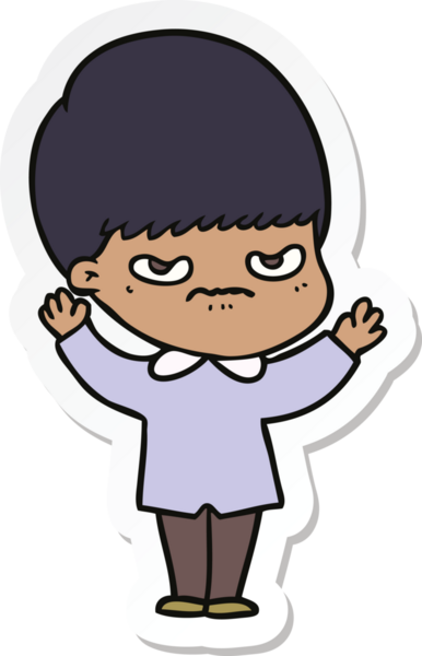 Bir insan tarafından çizilmiş kızgın bir çizgi film çocuğunun çıkartması.