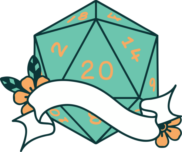 Retro Dövme Biçimi Doğal 20 D20 zar bir insan tarafından çizildi