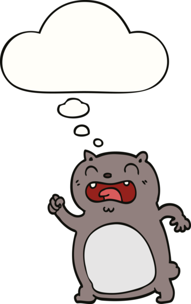 Bir insan tarafından çizilmiş düşünce kabarcığı olan çizgi film kedisi.