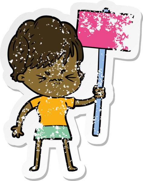 Bir insan tarafından çizilmiş, hayal kırıklığına uğramış bir karikatür çıkartması.