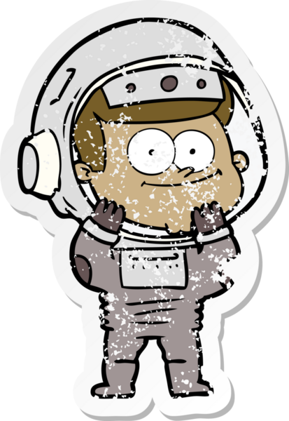 Bir insan tarafından çizilmiş mutlu bir astronot karikatürü.