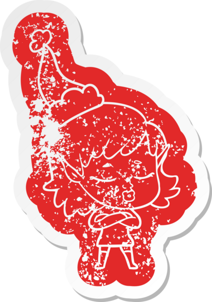 Bir insan tarafından çizilmiş Noel Baba şapkası giyen elf bir kızın garip bir karikatürü.