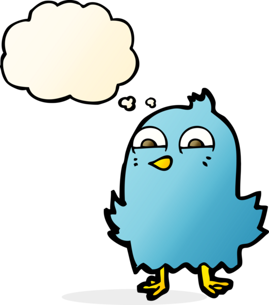 Bir insan tarafından çizilmiş konuşma baloncuklu komik çizgi film kuşu.