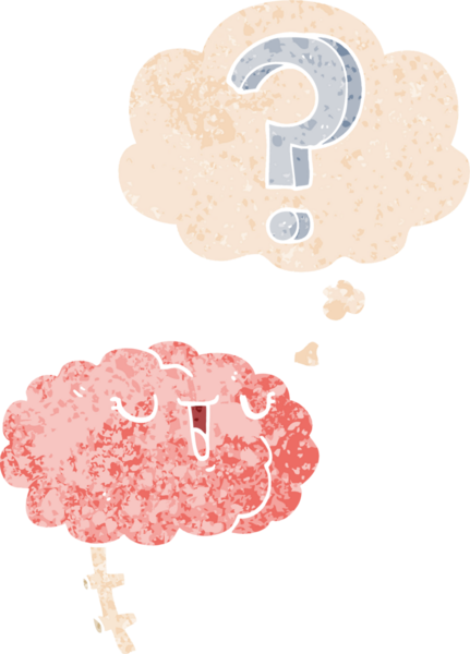 Düşünce baloncuklu çizgi film meraklısı bir beyin grunge sıkıntılı retro dokuma tarzı bir insan tarafından çizilmiş