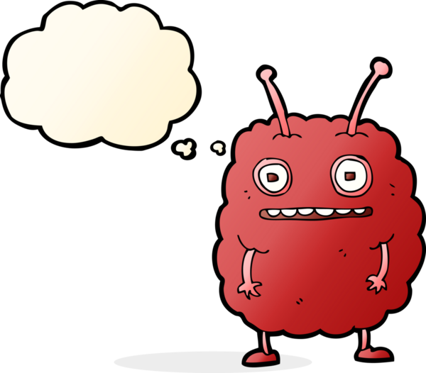 Bir insan tarafından çizilmiş düşünce baloncuklu komik uzaylı canavar.