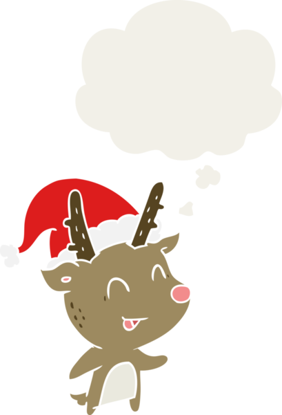 Bir insan tarafından çizilmiş, düşünce baloncuğu olan bir karikatür Noel geyiği.