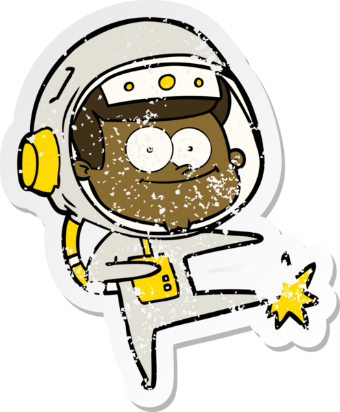 Bir insan tarafından çizilmiş mutlu bir astronot karikatürü.