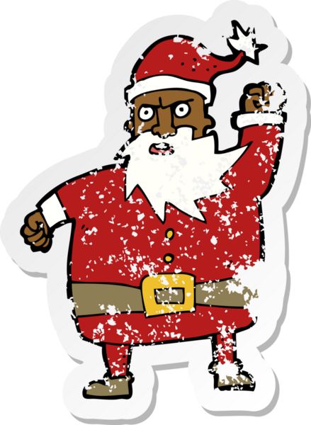 Bir insanın çizdiği Noel Baba çizgi filminin gerilimli retro çıkartması.