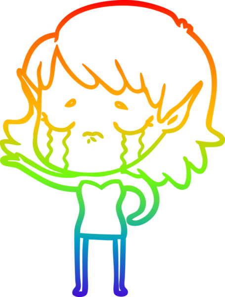 Gökkuşağı gradyan çizgi çizimi Bir insan tarafından çizilmiş ağlayan elf kızı