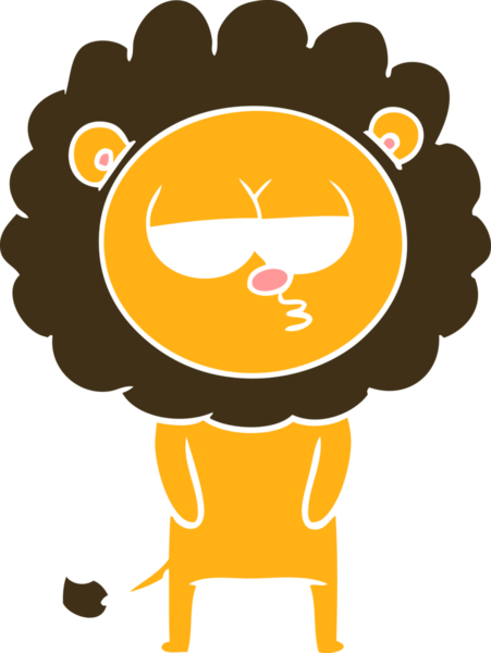 Bir insan tarafından çizilmiş düz renkli çizgi film yorgun aslan