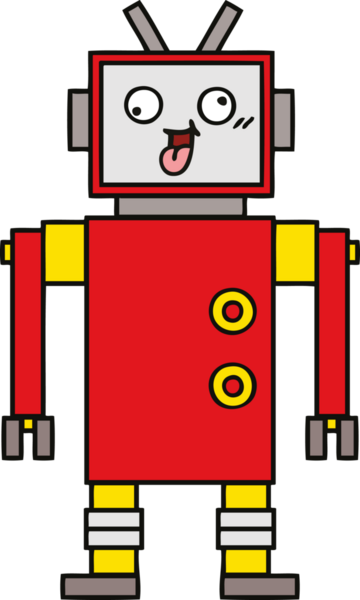 Bir insan tarafından çizilmiş çılgın bir robot çizgi filmi.