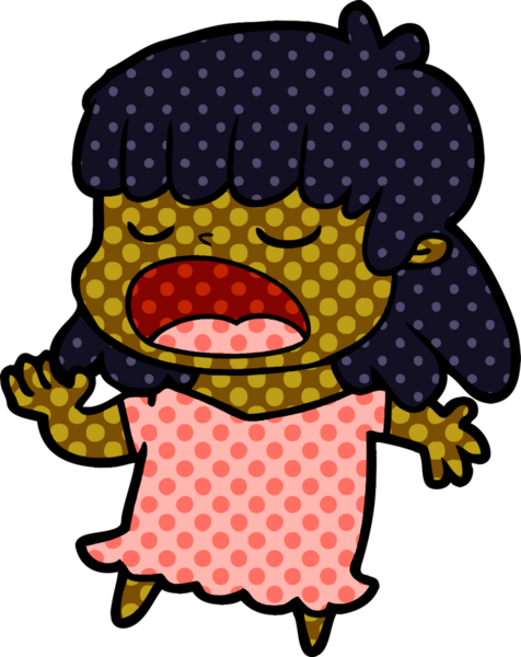 Çizgi filmdeki kadın bir insan tarafından yüksek sesle çizilmiş.