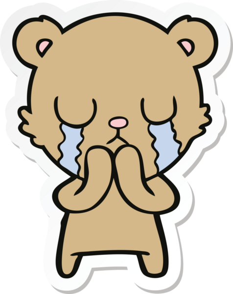 Bir insan tarafından çizilmiş ağlayan çizgi film ayısının çıkartması.