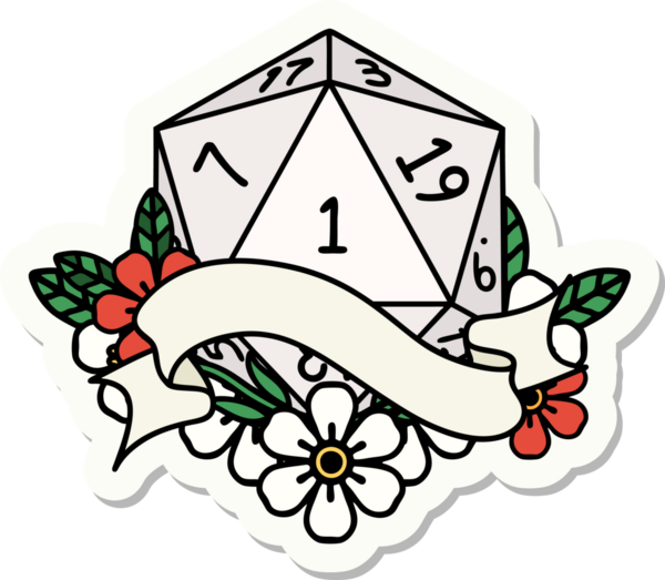 Bir insan tarafından çizilmiş doğal bir d20 zar etiketi.