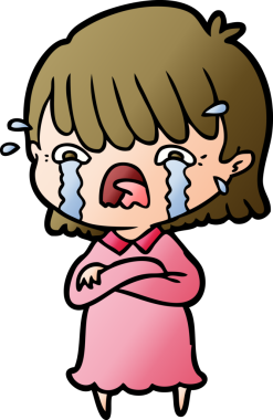 Bir insan tarafından çizilmiş ağlayan çizgi film kızı.