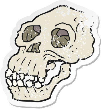 Bir insan tarafından çizilmiş eski bir kafatası karikatürünün gerilemiş yapıştırması.