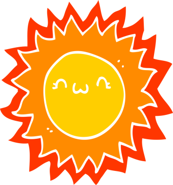 Bir insan tarafından çizilmiş düz renkli çizgi film güneşi