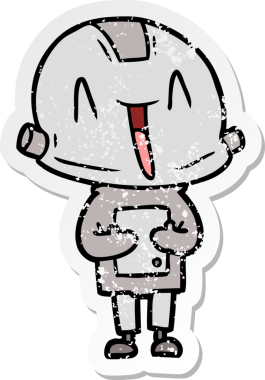 Bir insan tarafından çizilmiş karikatür robotunun sıkıntılı çıkartması.