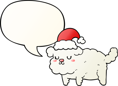 Bir insan tarafından çizilmiş hoş bir noel köpeği konuşma baloncuğu ile