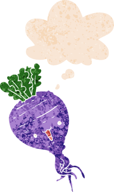 Düşünce baloncuklu karikatür şalgamlı grunge sıkıntılı retro desenli bir insan çizimi