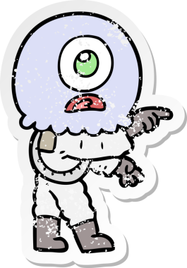 Bir insan tarafından çizilmiş sıkıntılı bir Tepegöz uzaylı uzay adamının çıkartması.