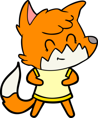 Bir insan tarafından çizilmiş mutlu tilki çizgi filmi.