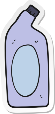 Bir insan tarafından çizilmiş çizgi film temizlik ürününün çıkartması.