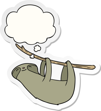 Düşünce baloncuklu çizgi film tembelliği bir insan tarafından çizilmiş bir çıkartma.