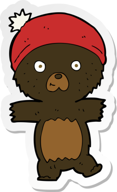 Bir insan tarafından çizilmiş şirin siyah bir ayının çıkartması.