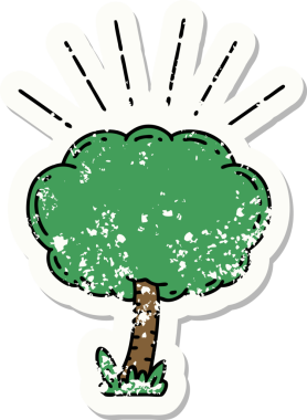 Bir insan tarafından çizilmiş dövme stili bir ağacın eski etiketi.