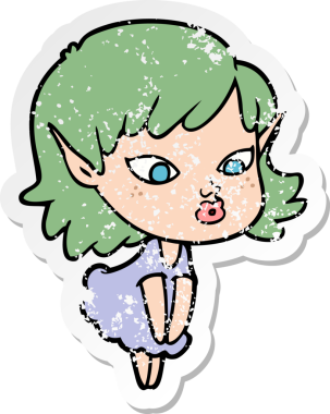 Bir insan tarafından çizilmiş güzel bir elf kızının sıkıntılı çıkartması.